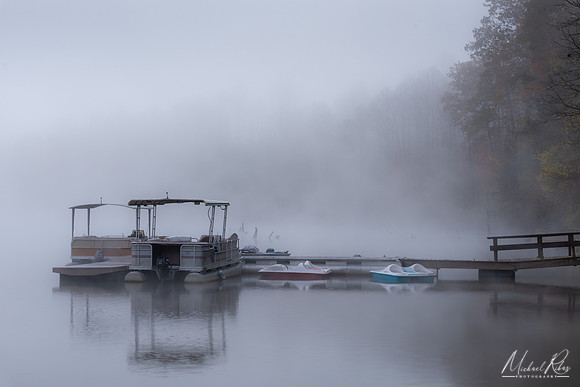 Boats and Morning Fog at North Bend Lake  2019)