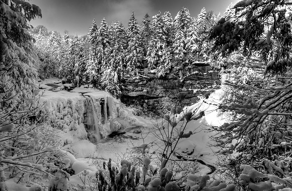 Blackwater Falls in Winter in B&W